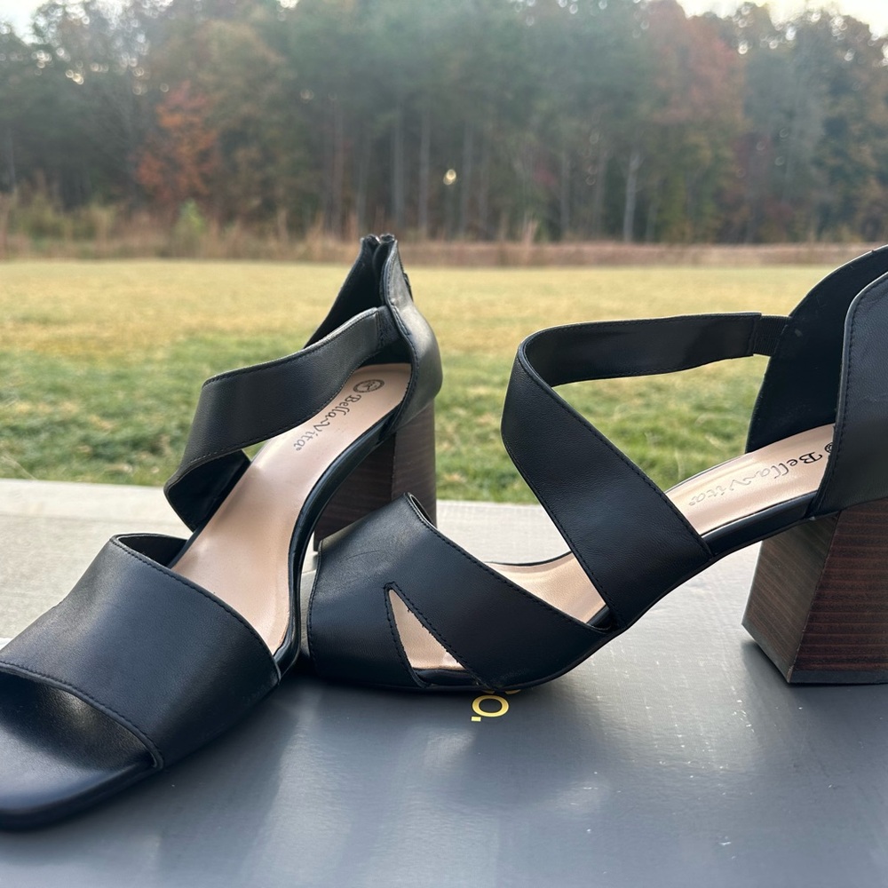 BELLA VITA Womens Black Korrine Round Toe Block Heel Slide Sandals Shoes 11 WW